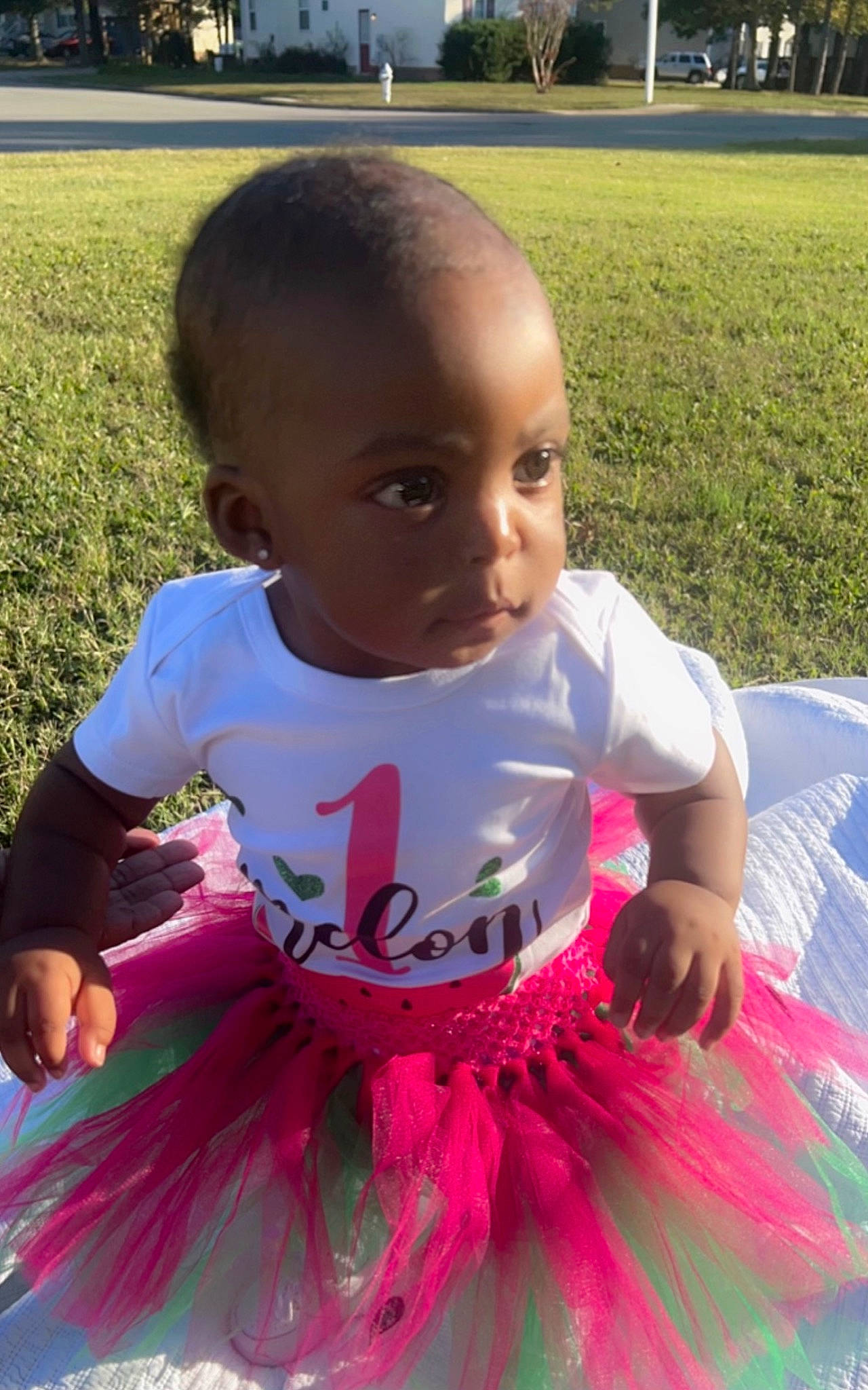 La Myah joined the competition — help win amazing prizes! baby, baby_products, baby_toddler_clothing, ballet_tutu, child, event, facial_expression, fun, grass, green, hairstyle, happy, leisure, magenta, person, pink, plant, recreation, sitting, t_shirt