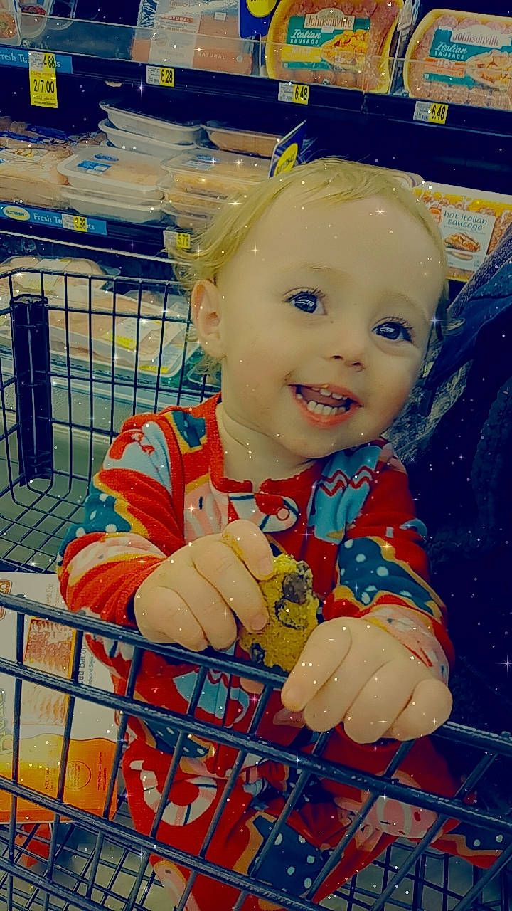 Addalynn joined the competition — help win amazing prizes! baby, baby_products, baby_toddler_clothing, blue, cheek, child, electric_blue, fictional_character, fun, happy, leisure, pattern, person, plastic, play, public_space, retail, service, shopping_cart, smile