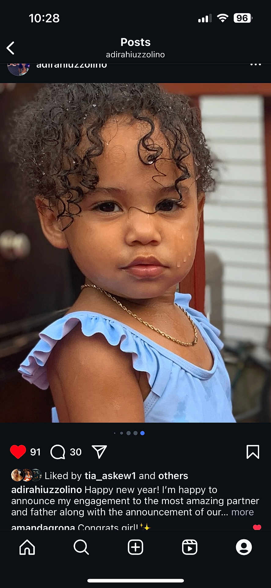 Gianna joined the competition — help win amazing prizes! child, portrait, wet_hair, curly_hair, blue_top, gold_chain, face, droplets, expression, outdoor, door, background, skin, shoulder, person, young_child, closeup, fashion, cute, summer