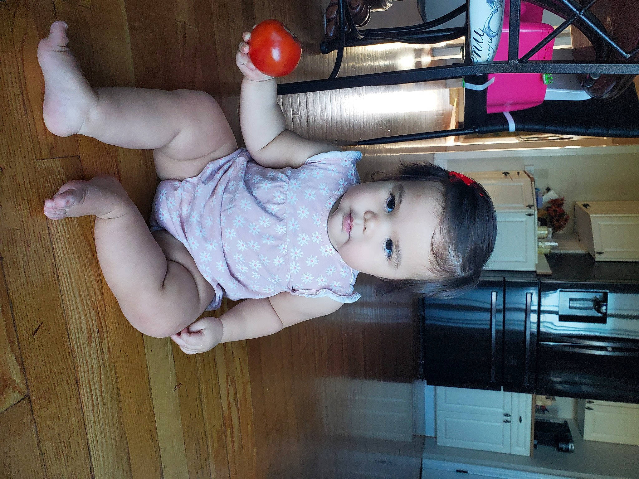 Ella joined the competition — help win amazing prizes! baby, baby_products, baby_toddler_clothing, cabinetry, child, drawer, flooring, foot, hardwood, hat, home_appliance, human_body, human_leg, kitchen_appliance, machine, major_appliance, person, room, smile, toddler