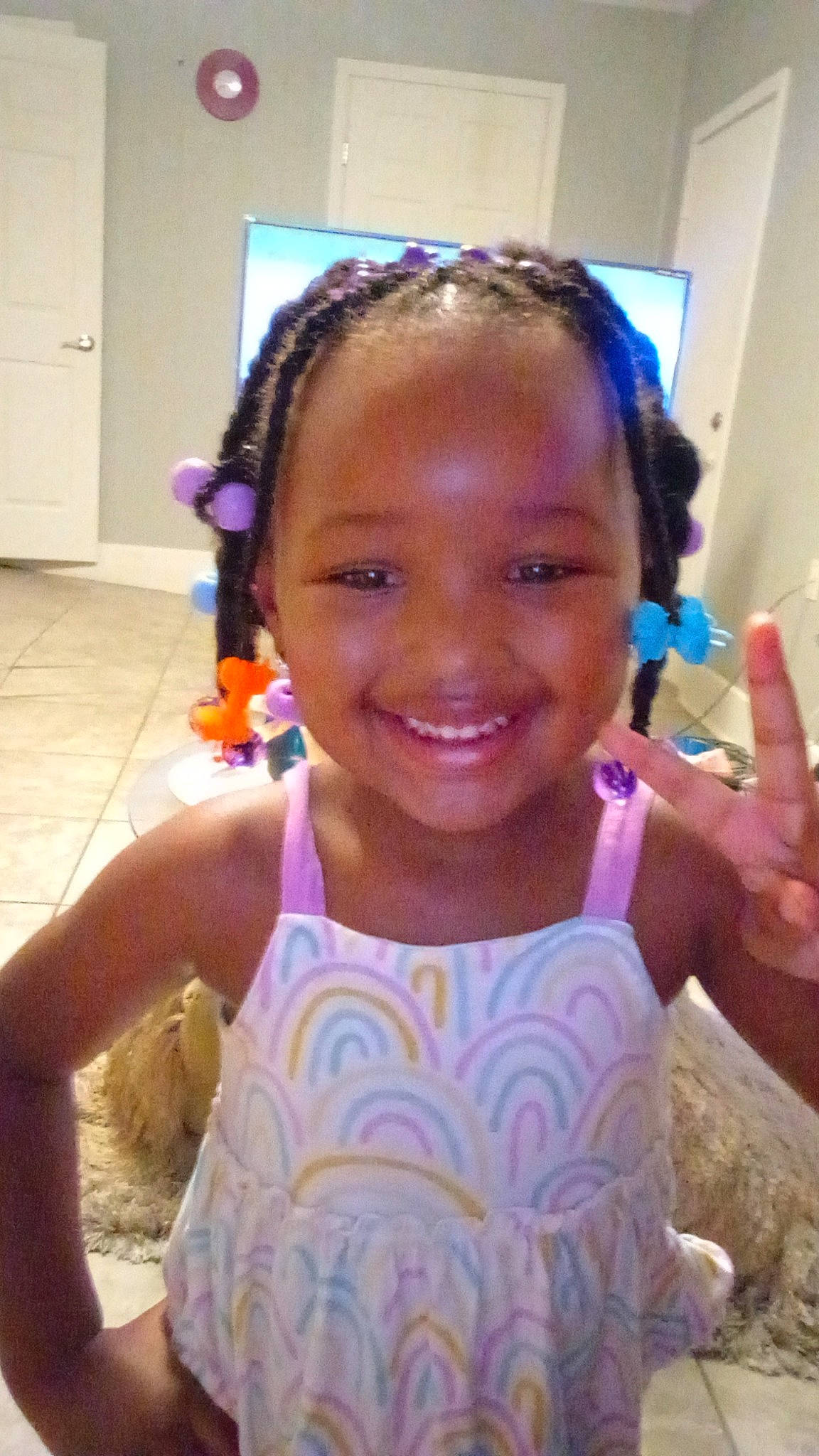 Kynlee joined the competition — help win amazing prizes! cheek, child, chin, ear, event, eyebrow, forehead, fun, hair, hair_tie, happy, headpiece, iris, joy, leisure, long_hair, neck, person, pink, purple