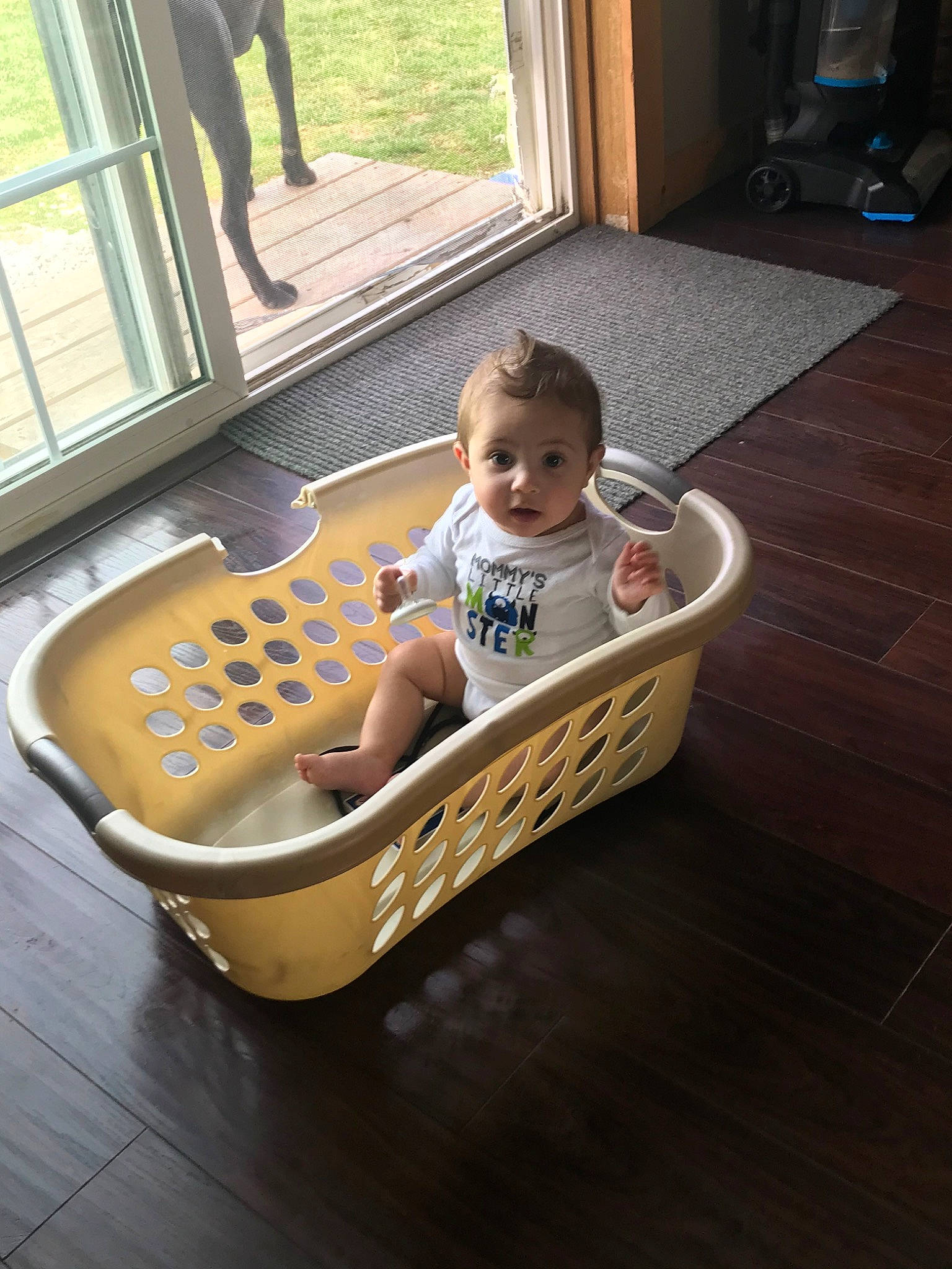 Rowen joined the competition — help win amazing prizes! baby, child, floor, flooring, person, product, toddler, wicker