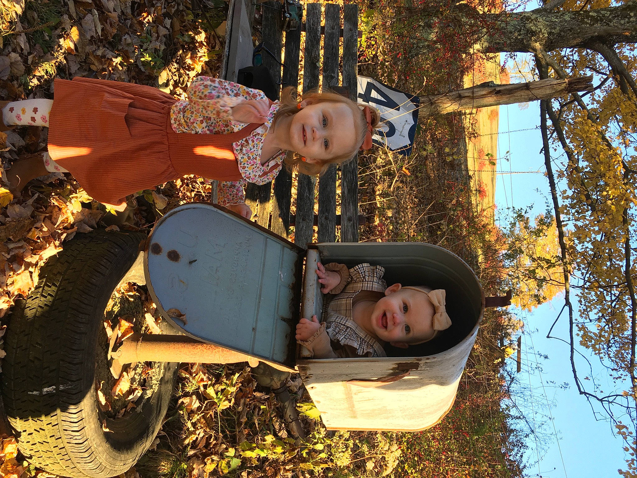 Carmella joined the competition — help win amazing prizes! autumn, child, fun, grass, happy, joy, leisure, people_in_nature, person, plant, recreation, sky, smile, soil, tire, toddler, tree, trunk, twig, winter