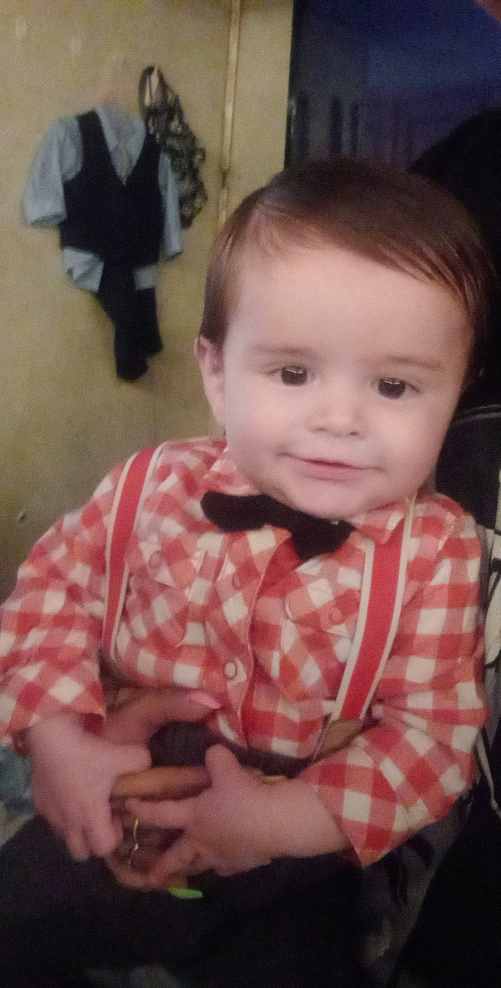 Sean Jr joined the competition — help win amazing prizes! baby, baby_toddler_clothing, cheek, chin, eyebrow, facial_expression, forehead, iris, joy, lip, mammal, mouth, nose, organ, person, plaid, skin, sleeve, smile, standing