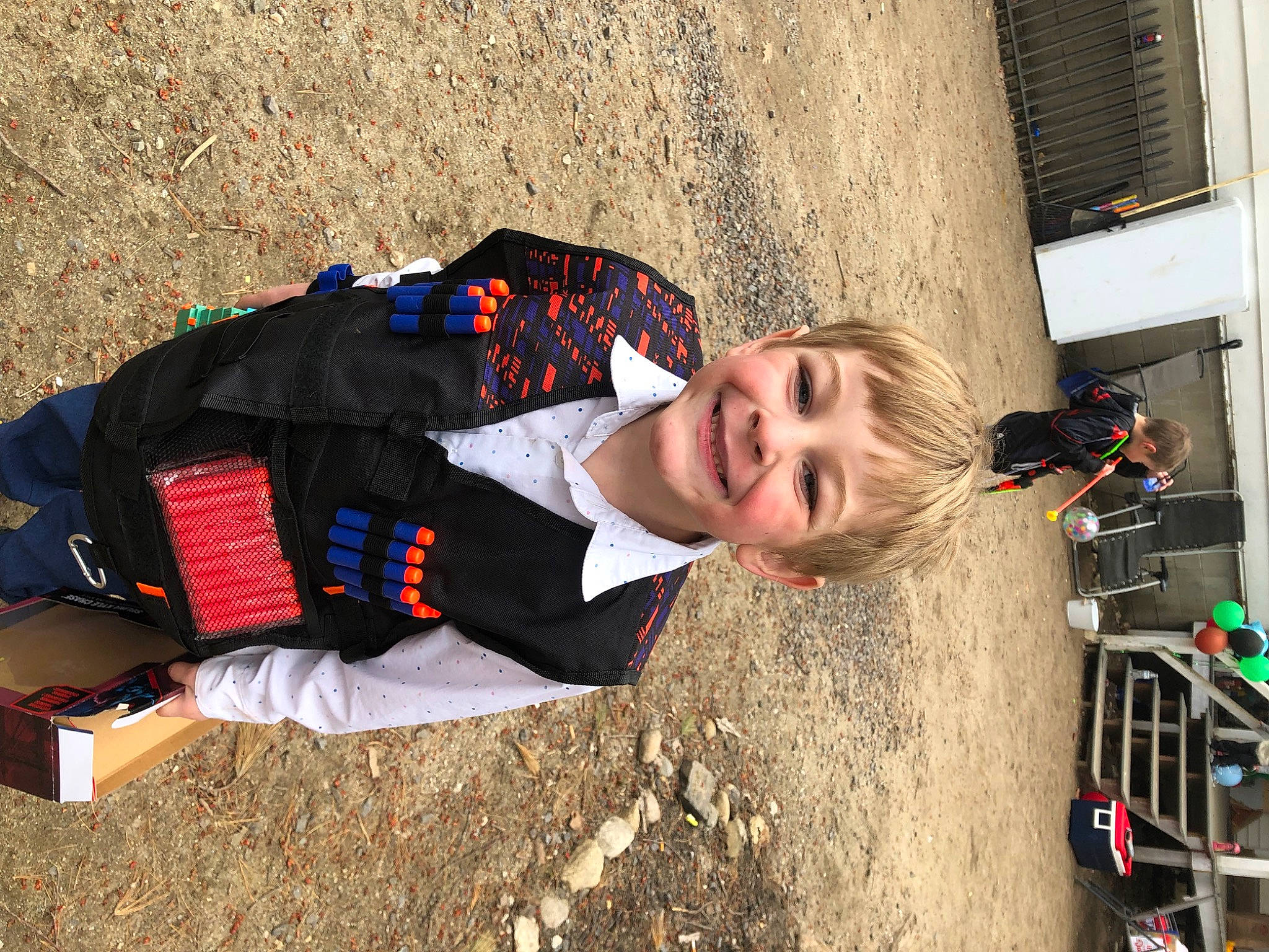 Carter joined the competition — help win amazing prizes! asphalt, child, fun, joy, leisure, person, personal_protective_equipment, recreation, smile, soil, toddler, travel, tree, windbreaker