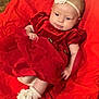 Mary Ann is registered to the contest to win money with this photo: baby, celebration, child, comfort, cozy, cushion, cute, festive, flower_accessory, headband, holiday, indoor, infant, portrait, red_dress, sitting, smiling, socks, soft_fabric, young_child