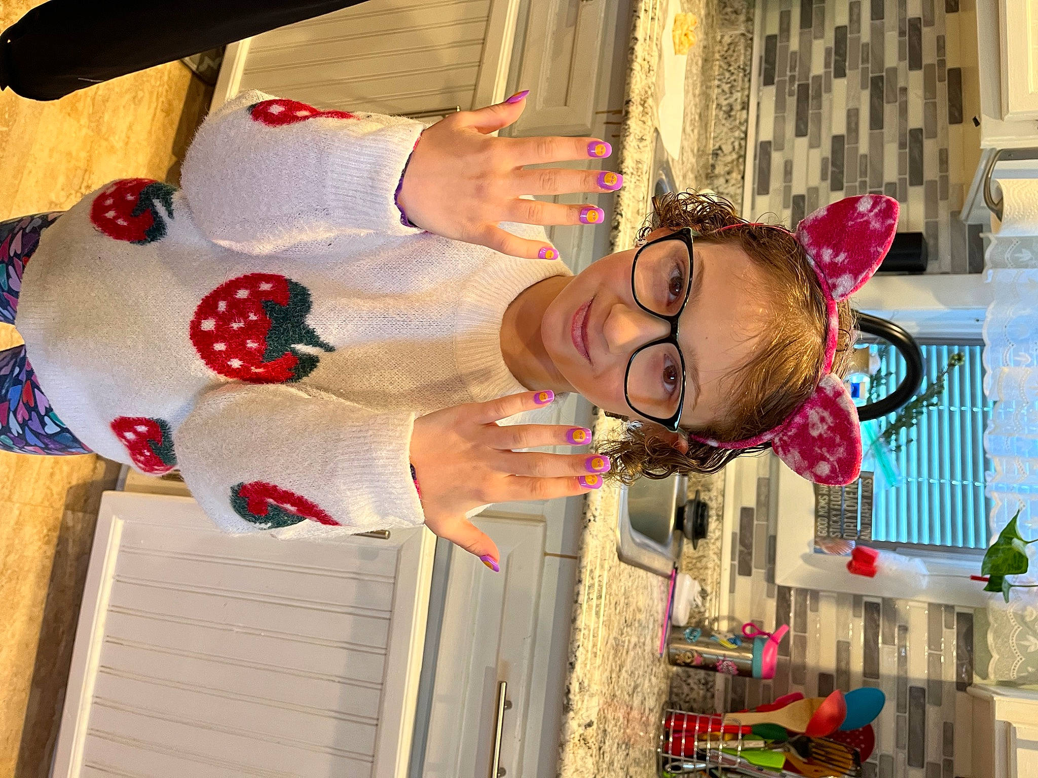 Emma joined the competition — help win amazing prizes! child, costume, event, eyewear, fun, happy, joy, leisure, magenta, pattern, person, plant, red, smile, sunglasses, textile, tradition, tree, vacation, window