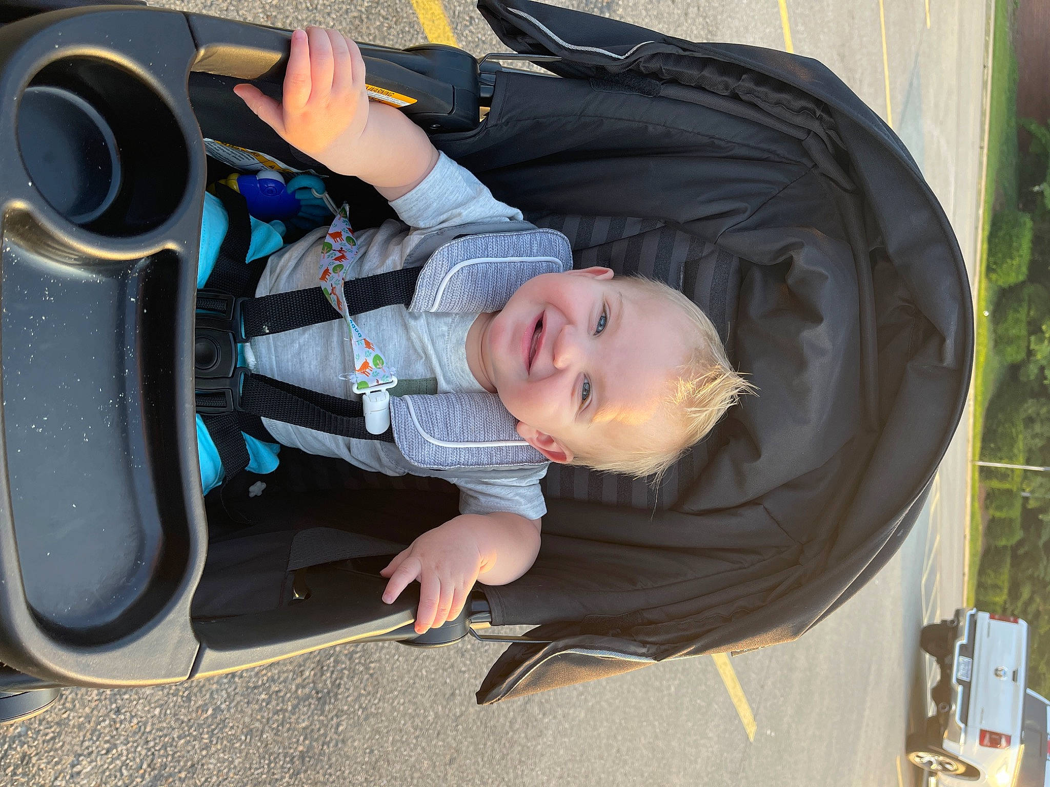 Hudson Grey joined the competition — help win amazing prizes! auto_part, automotive_design, automotive_exterior, automotive_tire, automotive_wheel_system, baby, baby_carriage, baby_products, baby_toddler_clothing, bumper, child, comfort, fender, joy, motor_vehicle, person, product, smile, sneakers, tire