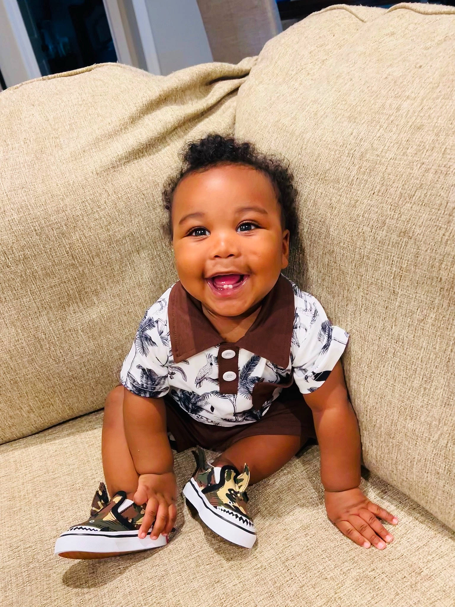 Cedari joined the competition — help win amazing prizes! baby, baby_toddler_clothing, cheek, child, comfort, couch, eye, face, flooring, happy, head, joy, mammal, person, product, skin, smile, toddler, vertebrate, walking_shoe