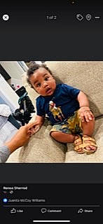 Cedari is registered to the contest to win money with this photo: arm, baby, child, finger, flooring, fun, gesture, hand, head, human_leg, leg, mouth, person, photo_caption, screenshot, sharing, sitting, surprise, thigh, thumb