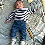 Noé a rejoint le concours — aidez-le/la à gagner de superbes lots ! baby, infant, striped_sweater, jeans, white_shoes, play_mat, plush_toys, soft_toys, child, cute, smiling, lying_down, indoor, comfort, casual_clothing, footwear, fabric, happy, young_child, person