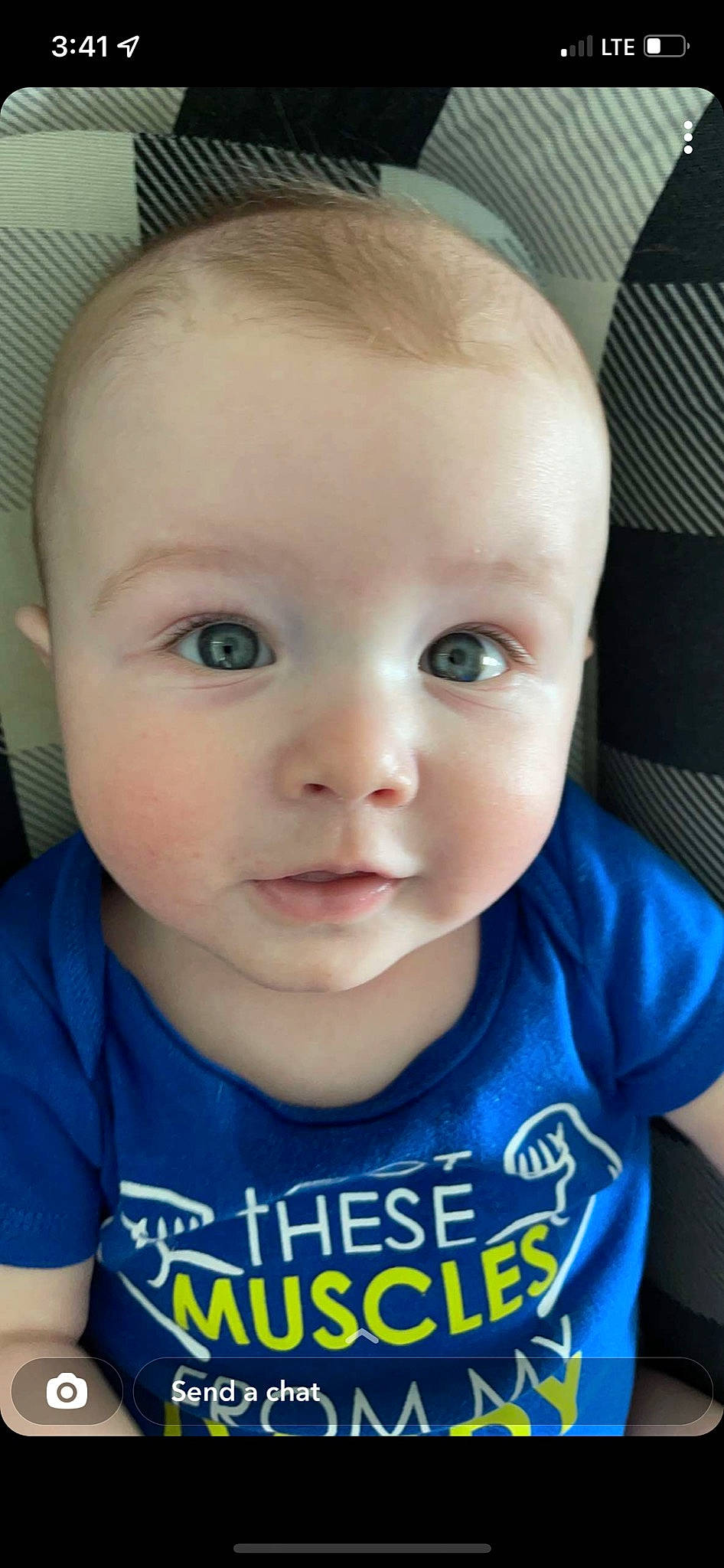 Gauge is registered to the contest to win money with this photo: baby, baby_toddler_clothing, cheek, child, chin, close_up, ear, eyebrow, eyelash, forehead, iris, jaw, lip, mouth, neck, nose, person, skin, sleeve, t_shirt