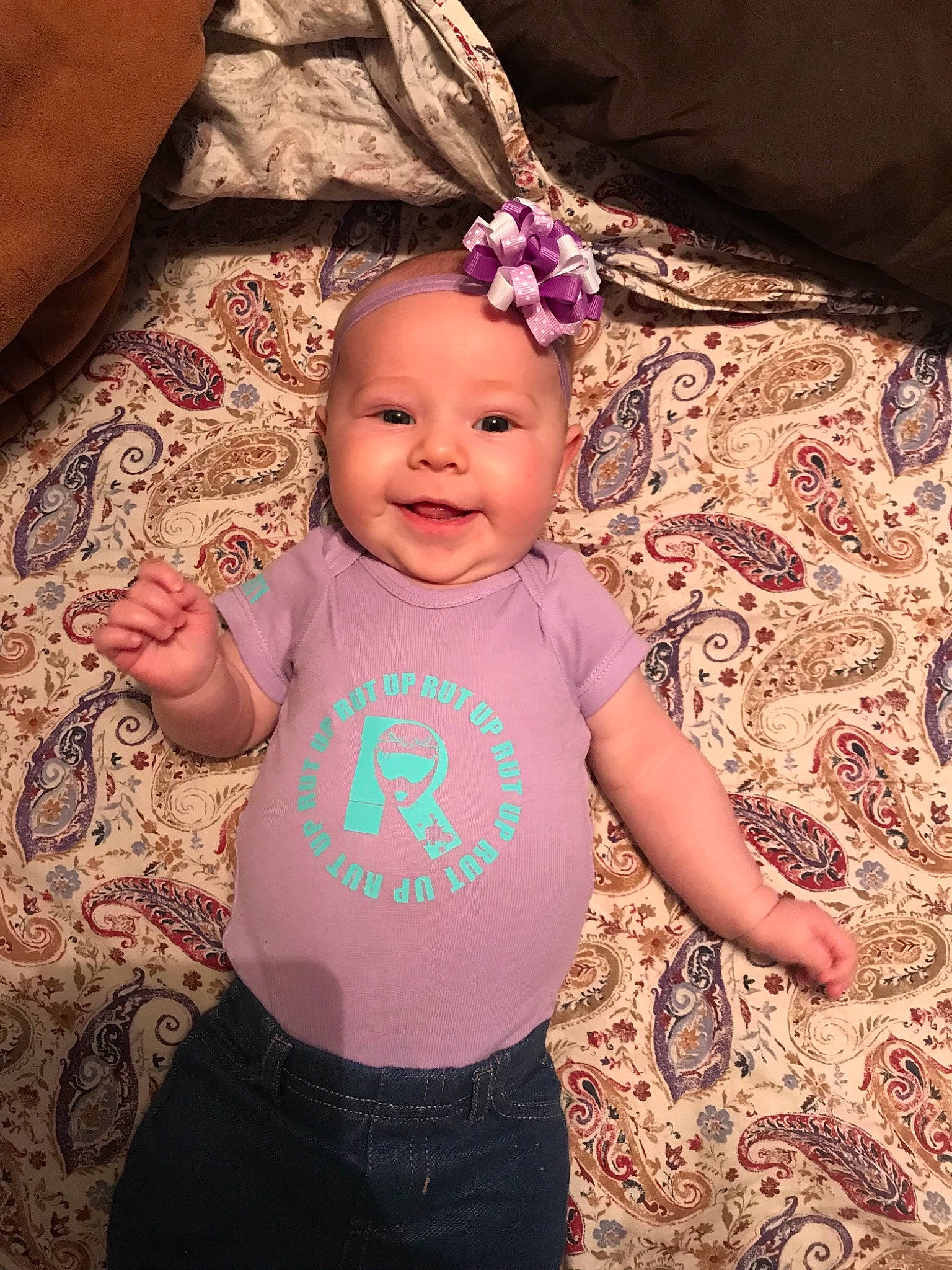 Aspyn joined the competition — help win amazing prizes! baby, baby_products, baby_toddler_clothing, cheek, child, design, face, fashion_accessory, hair_accessory, head, headband, headgear, pattern, person, pink, purple, skin, smile, toddler