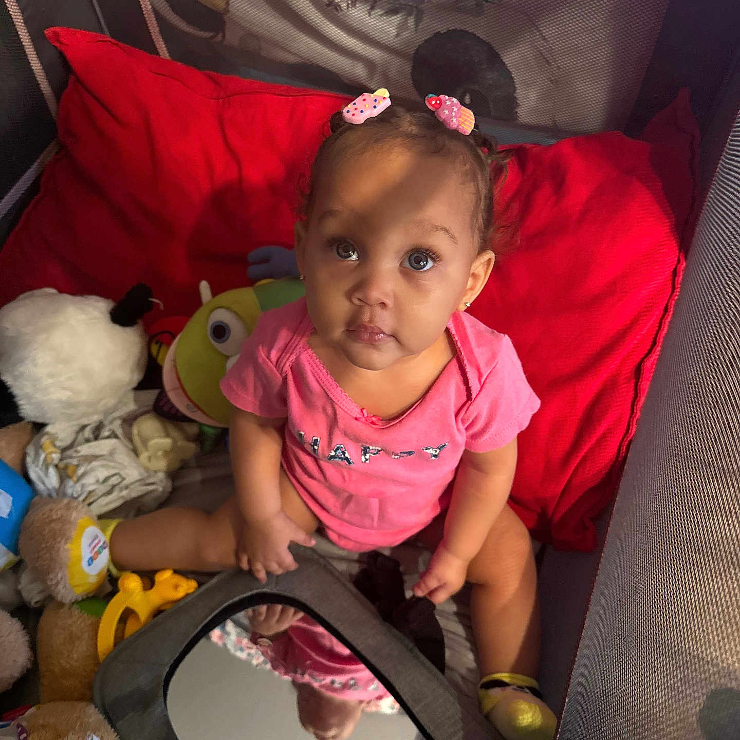 Victoria is registered to the contest to win money with this photo: baby, car, clothing, couch, crib, cushion, face, furniture, head, homedecor, hosiery, infantbed, person, photography, portrait, sock, t_shirt, toy, transportation, vehicle
