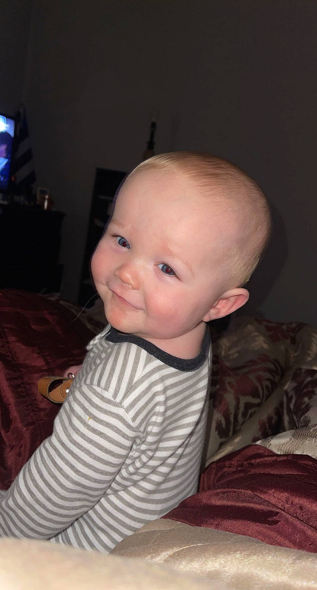 Kolston joined the competition — help win amazing prizes! baby, baby_toddler_clothing, cheek, child, comfort, ear, flash_photography, flooring, fun, hairstyle, iris, joy, nose, person, room, sitting, skin, sleeve, smile, television