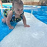 Lilly joined the competition — help win amazing prizes! baby, child, infant, pool, swimming_pool, water, swimsuit, crawling, wet, outdoor, sunny, summer, face, eyes, hair, reflection, concrete, poolside, trees, portrait
