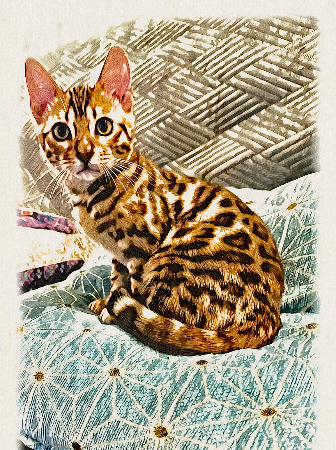 Thalïa participe au concours pour gagner de l'argent avec cette photo : art, carnivore, cat, domestic_short_haired_cat, fawn, felidae, fur, illustration, pattern, rectangle, sitting, small_to_medium_sized_cats, snout, tail, terrestrial_animal, whiskers, wildlife