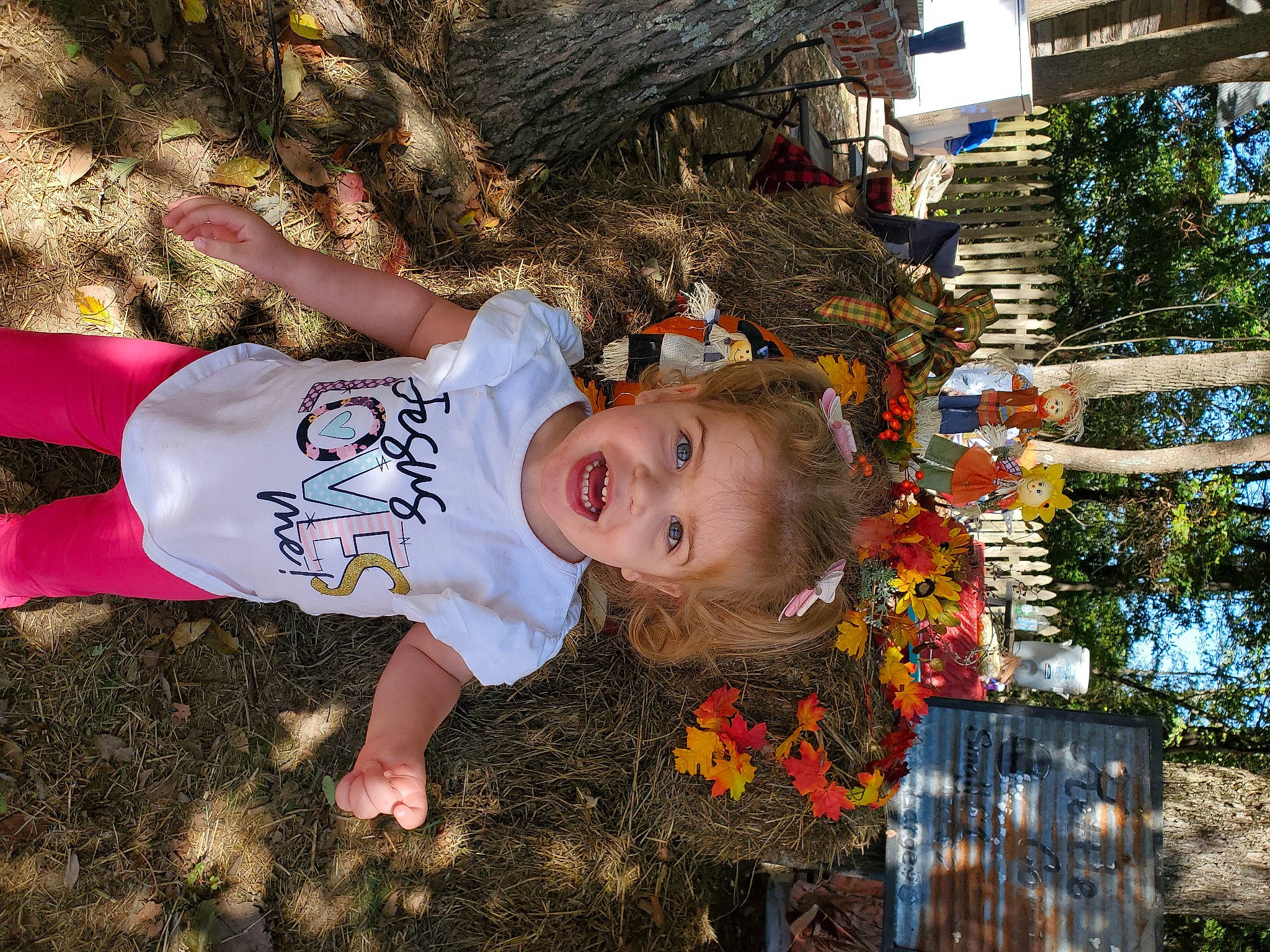 Noelle joined the competition — help win amazing prizes! autumn, baby, baby_toddler_clothing, child, fun, grass, happy, hat, leisure, people_in_nature, person, plant, sky, smile, soil, toddler, tree, wood