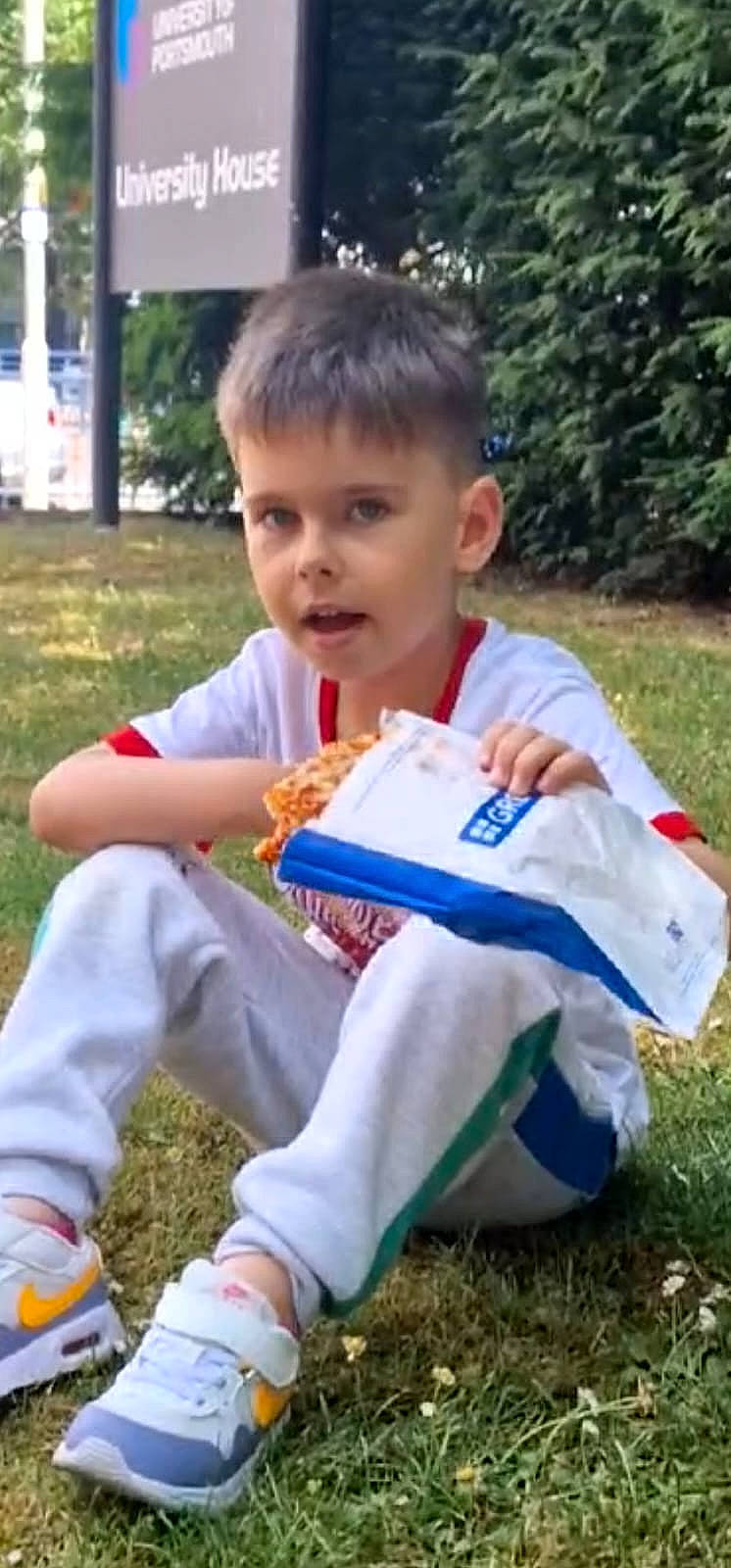 Darius joined the competition — help win amazing prizes! baby_toddler_clothing, child, fun, grass, happy, leisure, person, plant, play, recreation, sharing, sitting, sock, soil, t_shirt, toddler, tree