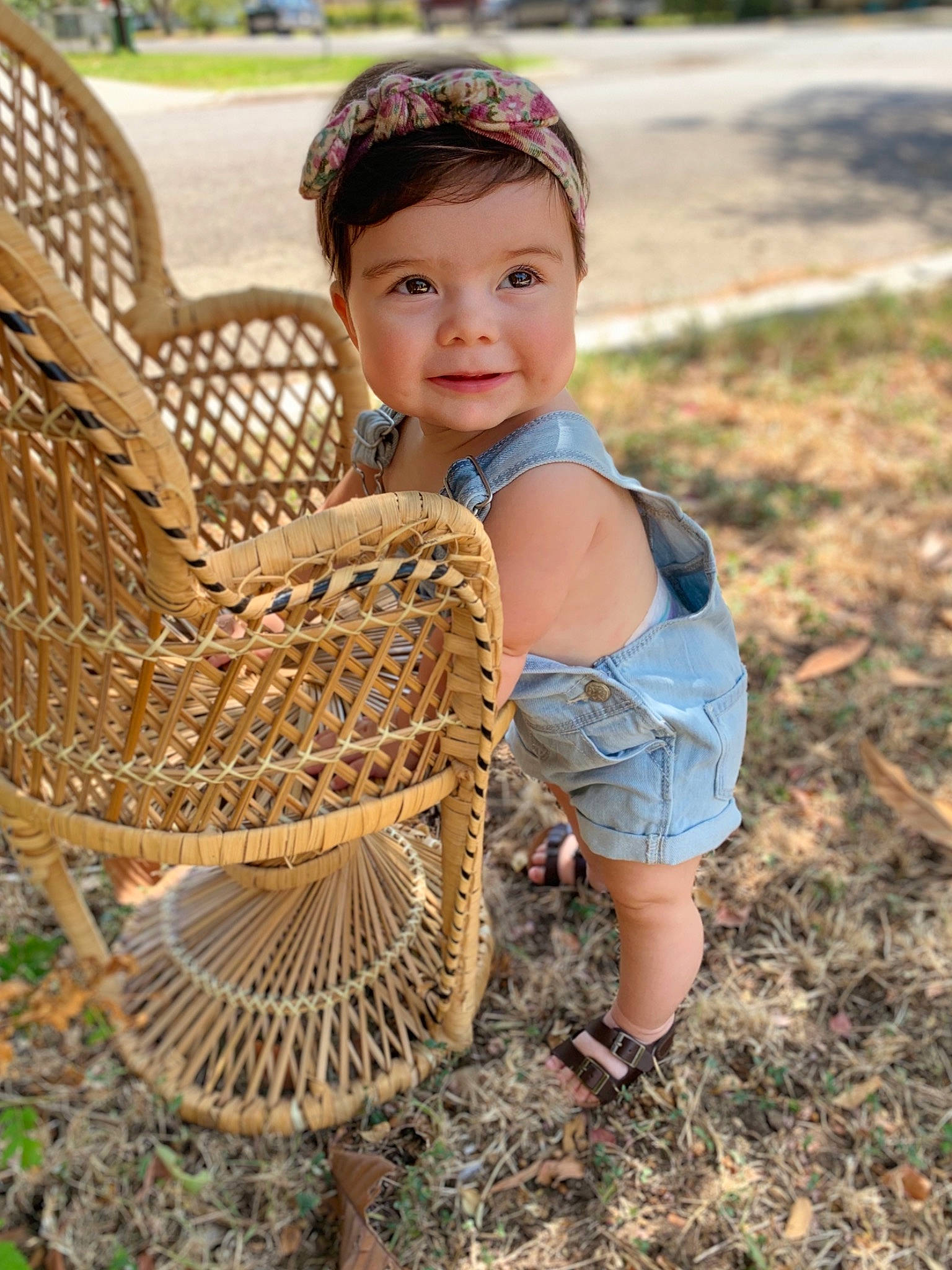 Rocket joined the competition — help win amazing prizes! basket, chair, child, fawn, grass, grass_family, pattern, person, plant, sitting, toddler, wicker