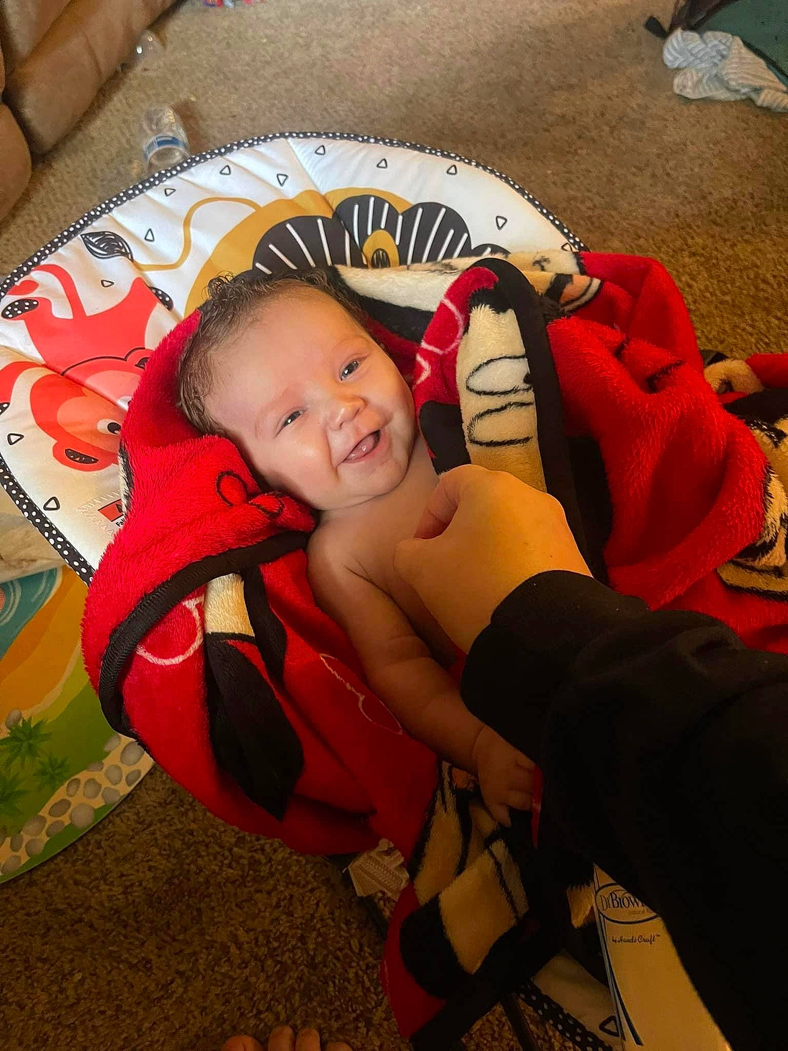 Camden joined the competition — help win amazing prizes! baby, baby_carriage, baby_products, car_seat, carmine, child, comfort, flooring, fun, happy, human_leg, lap, leisure, mouth, person, personal_protective_equipment, sitting, smile, sock, thigh