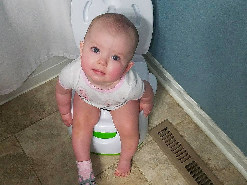 Madelynn joined the competition — help win amazing prizes! baby, bathing, cheek, child, eye, head, person, plumbing_fixture, product, room, skin, smile, toddler, toilet, vacation