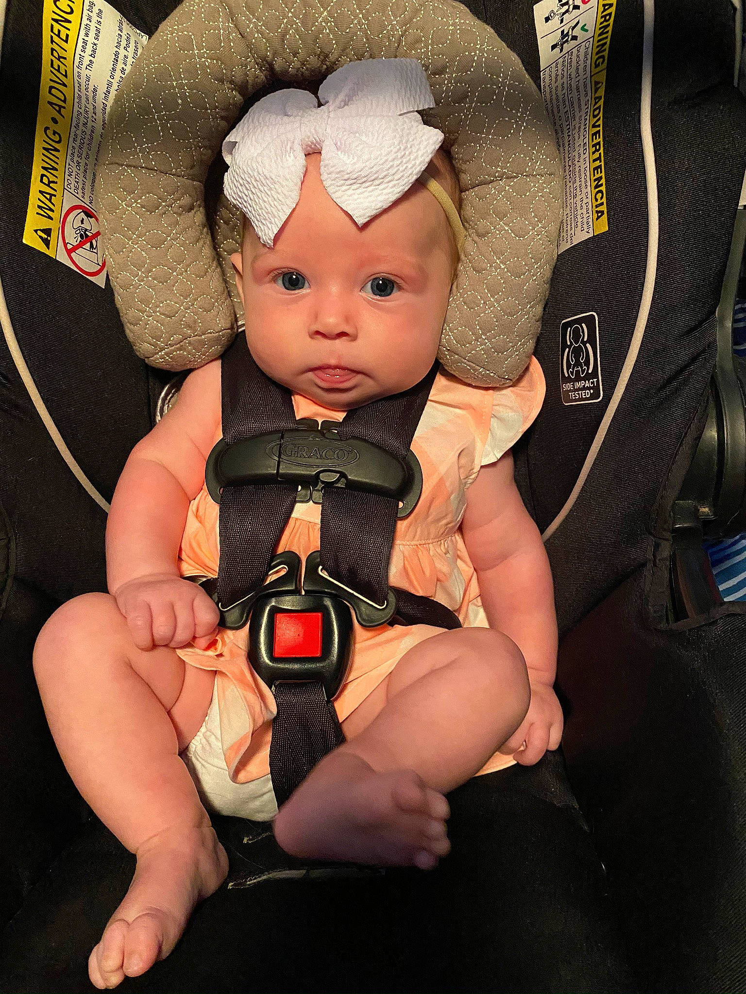 Mckinlee joined the competition — help win amazing prizes! arm, auto_part, baby, baby_in_car_seat, baby_products, car_seat, child, doll, hand, headwear, joint, person, product, seat_belt, toddler, toy