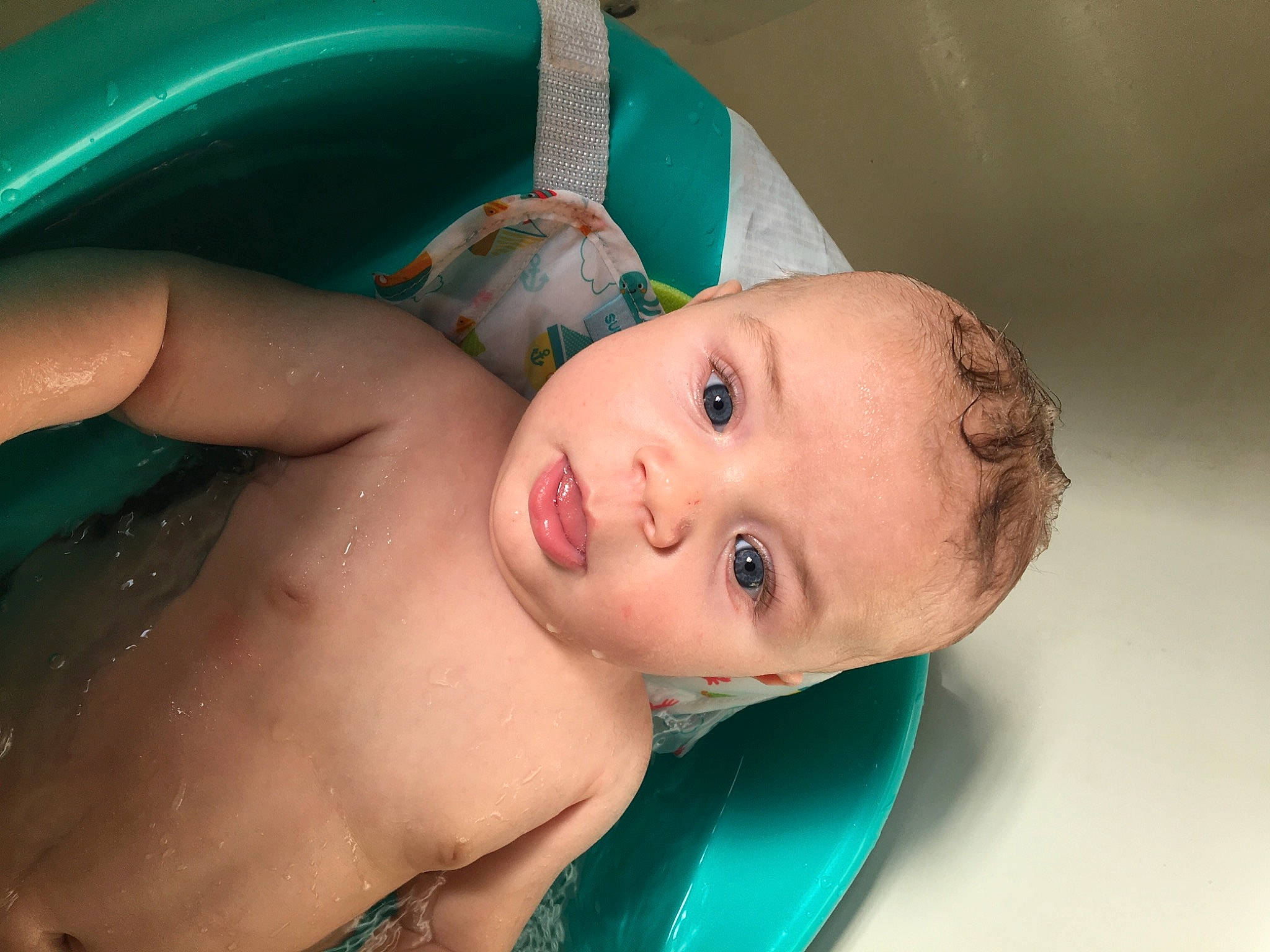 Lincoln joined the competition — help win amazing prizes! aqua, baby, baby_bathing, bathing, blue, cheek, chest, eye, eyebrow, eyelash, finger, happy, head, iris, mouth, neck, nose, person, skin, toddler
