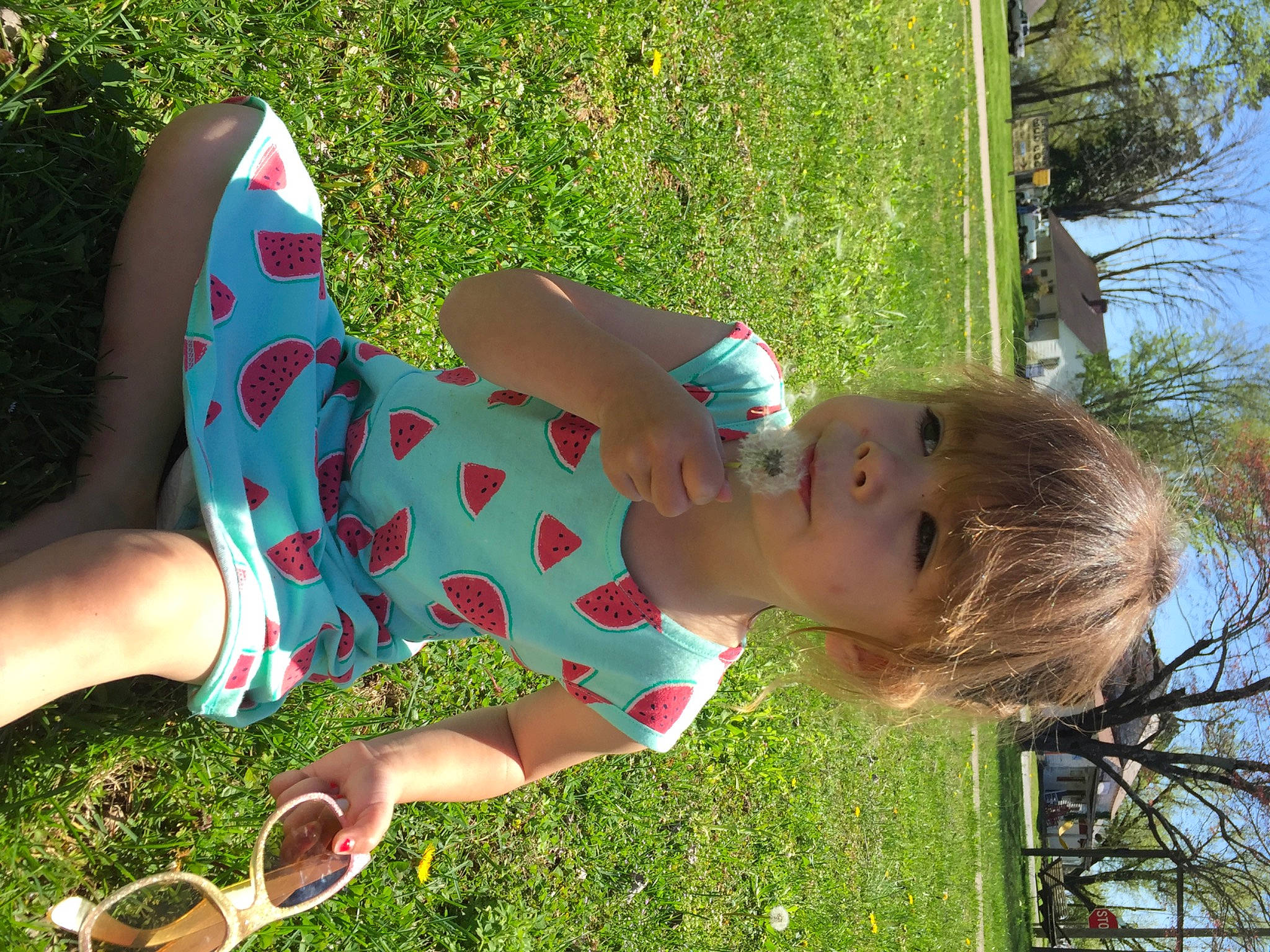 Emberlynn is registered to the contest to win money with this photo: dress, foot, fun, garden, grass, grass_family, green, happy, human_leg, knee, lawn, leisure, pattern, people_in_nature, person, plant, recreation, sandal, thigh, toddler