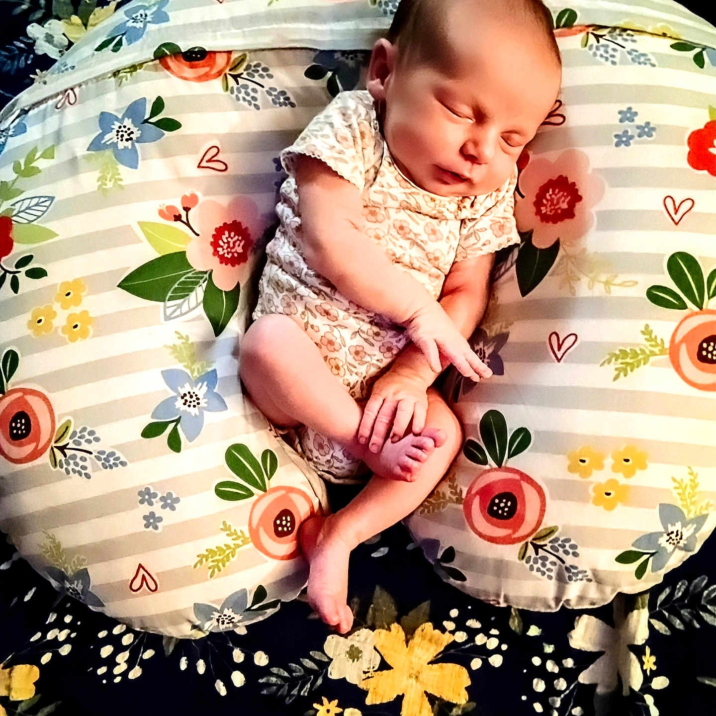 Bellefyre is registered to the contest to win money with this photo: baby, bedroom, blanket, child, comfort, cozy, cushion, cute, floral_pattern, foot, hand, indoor, infant, newborn, onesie, peaceful, portrait, resting, sleeping, soft