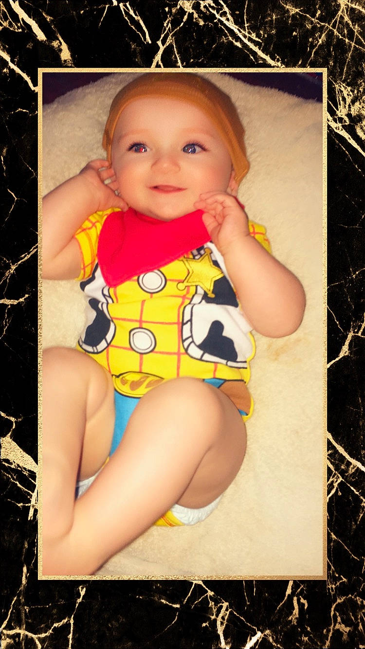 Morgan Shawn joined the competition — help win amazing prizes! baby, baby_products, baby_toddler_clothing, cheek, chest, child, finger, happy, head, human_leg, joy, knee, pattern, person, skin, sleeve, smile, thigh, thumb, toddler