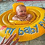 baby, inflatable_ring, swimming_pool, water, child, toddler, hand, manicure, float, yellow, smile, play, fun, indoor_pool, tiles, person, summer, splash, cute, recreation
