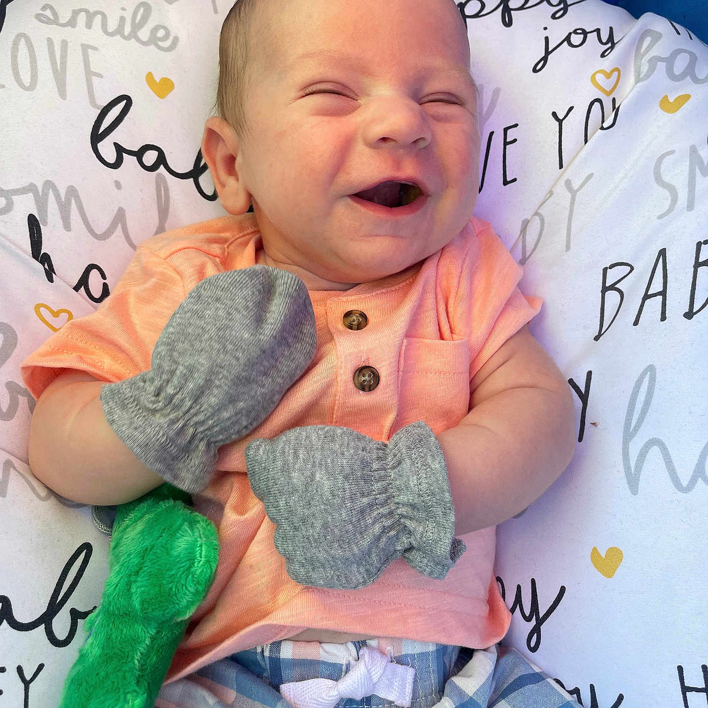 Grayson joined the competition — help win amazing prizes! baby, bed, blanket, bodypart, clothing, cushion, face, finger, furniture, glove, hand, happy, head, homedecor, newborn, pants, person, photography, portrait, t_shirt