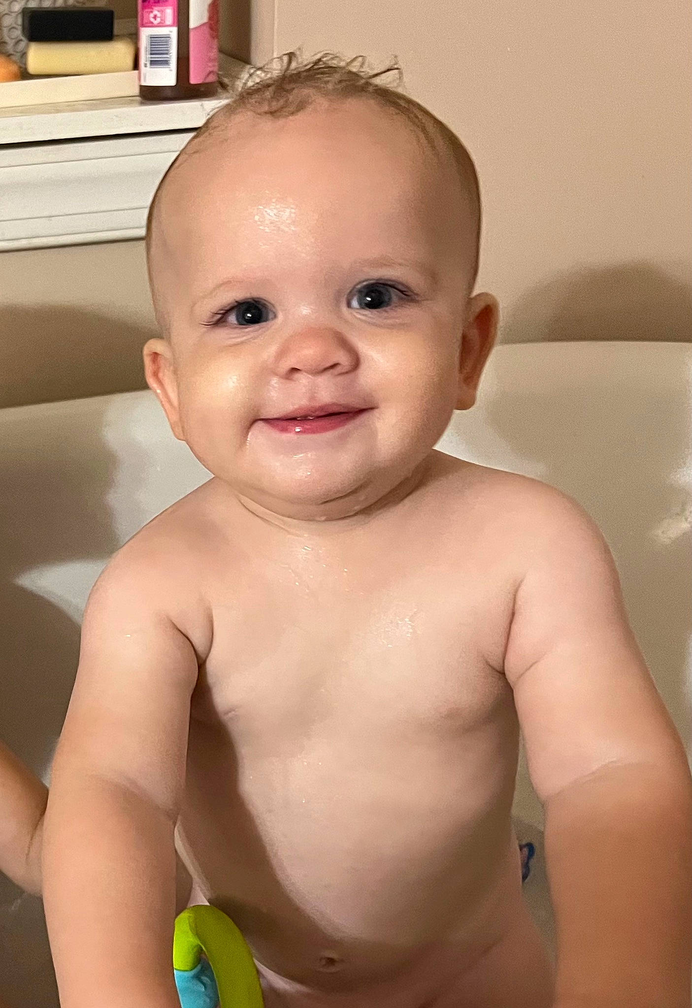 Jericho is registered to the contest to win money with this photo: arm, baby, baby_bathing, bathing, bathroom, cheek, chest, eye, eyelash, finger, happy, head, iris, joy, lip, mouth, muscle, nose, person, skin