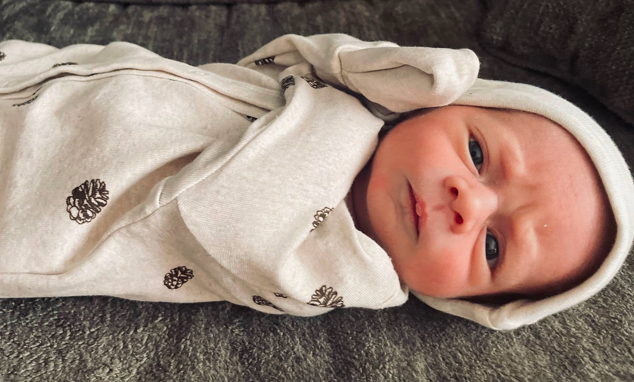 Leighlin is registered to the contest to win money with this photo: baby, baby_toddler_clothing, child, comfort, fashion_accessory, flash_photography, fur, grass, grey, headgear, linens, pattern, person, portrait_photography, sleep, sleeve, smile, textile, toddler, tree