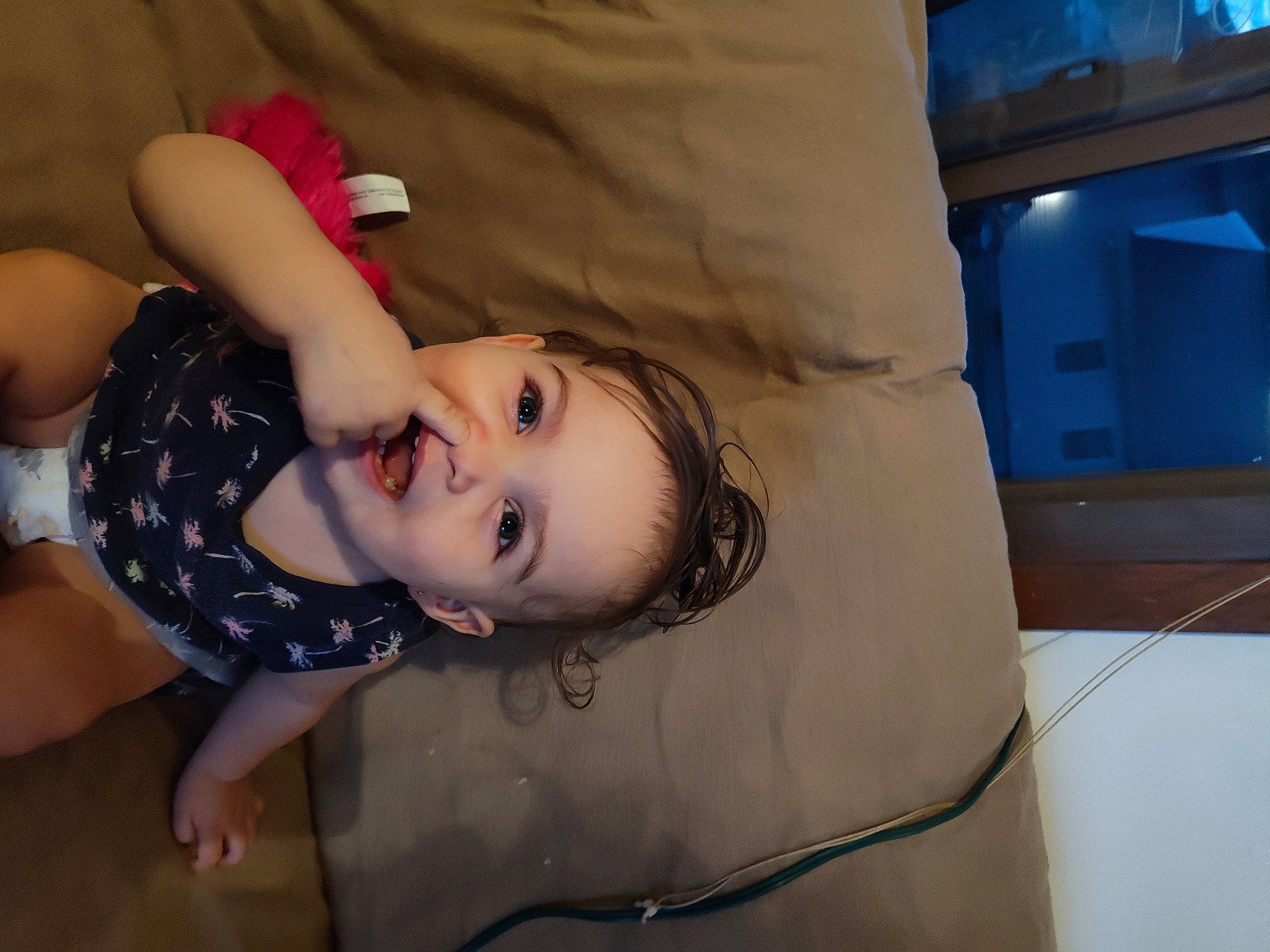 Elliana joined the competition — help win amazing prizes! baby_toddler_clothing, cheek, child, comfort, eyelash, flash_photography, flooring, fun, happy, human_leg, lip, mouth, nose, pattern, person, portrait_photography, room, sitting, toddler, vacation