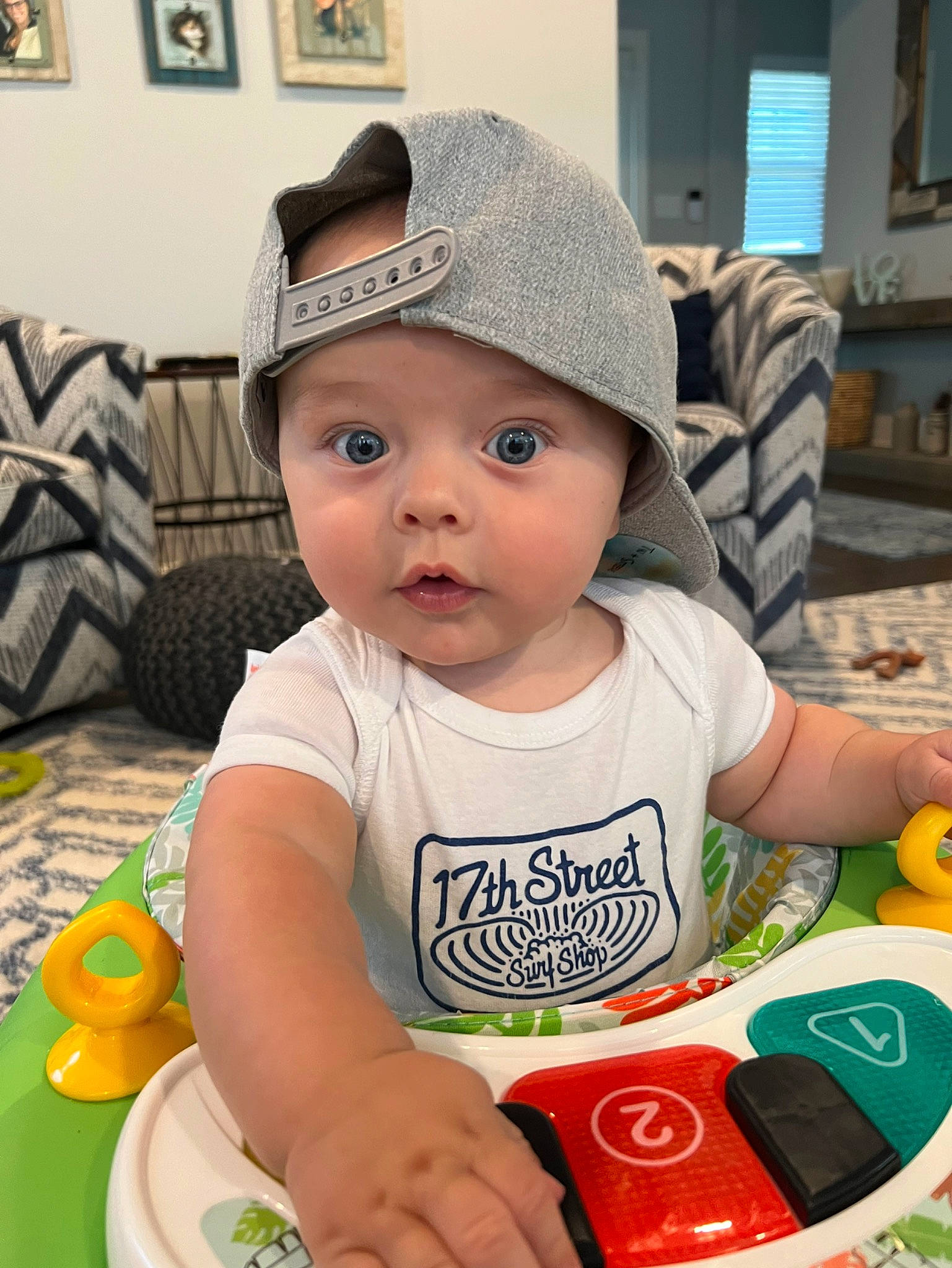 Jaxson joined the competition — help win amazing prizes! baby, baby_playing_with_toys, baby_toddler_clothing, baseball_cap, cap, carmine, child, fun, happy, headwear, people, person, photograph, picture_frame, play, product, sitting, skin, snapshot, sweetness