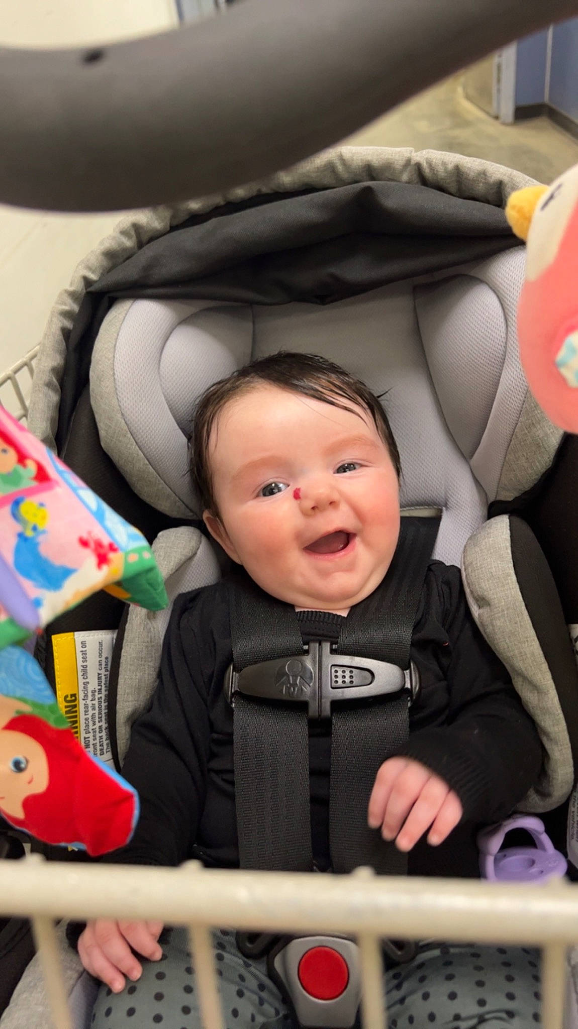 Alaina is registered to the contest to win money with this photo: baby, baby_carriage, baby_products, baby_safety, baby_toddler_clothing, car_seat, cheek, child, comfort, fictional_character, flash_photography, fun, happy, person, room, sitting, smile, toddler