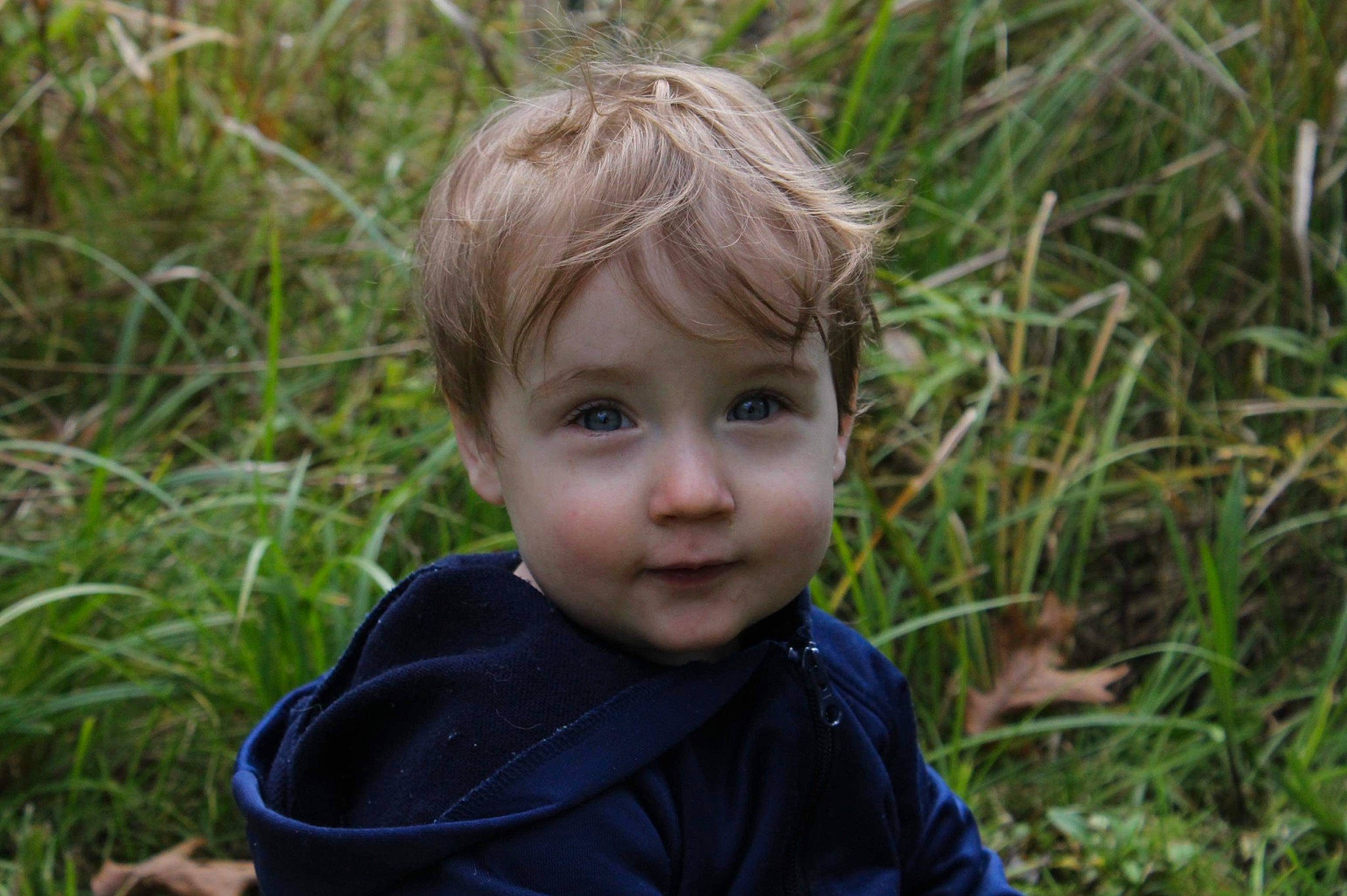 Jeriah joined the competition — help win amazing prizes! baby, baby_toddler_clothing, blond, cheek, child, fun, grass, grassland, happy, jacket, natural_landscape, nose, people_in_nature, person, plant, portrait_photography, prairie, sitting, toddler, tree