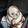 Roméo a rejoint le concours — aidez-le/la à gagner de superbes lots ! dog, chihuahua, small_dog, pet, blanket, wrapped, car, vehicle, seat, car_interior, portrait, closeup, animal, cute, fluffy, white_dog, pink_nose, large_eyes, cozy, photography