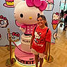 Liliana joined the competition — help win amazing prizes! child, girl, smiling, portrait, hello_kitty, character, statue, exhibit, indoors, museum, red_shirt, pink_sandals, backdrop, cupcakes, bow, photography, floor, velvet_rope, family_outing, toy