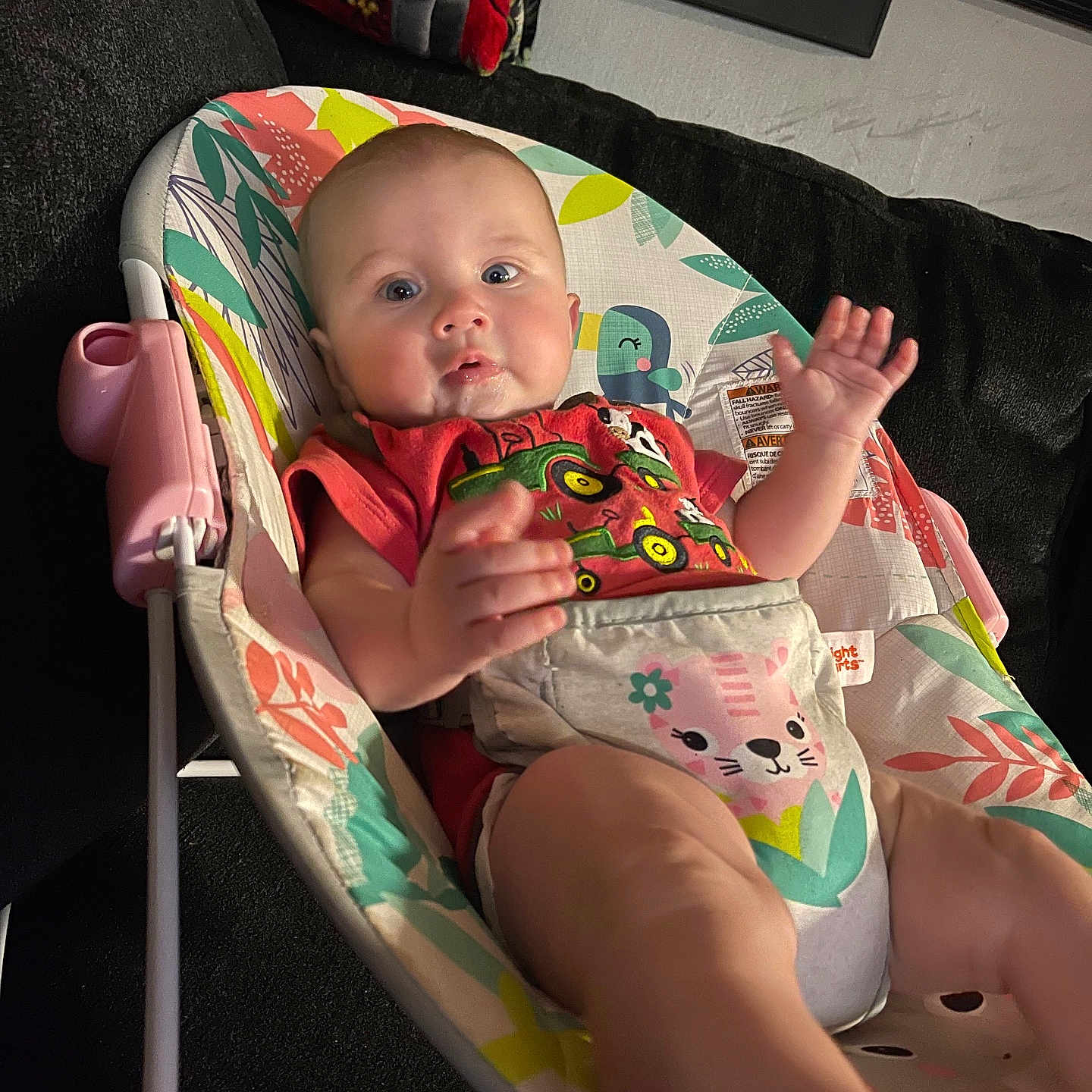 Scarlett is registered to the contest to win money with this photo: baby, bed, bodypart, child, clothing, couch, cushion, face, female, finger, furniture, girl, hand, head, homedecor, person, photoframe, photography, portrait, shorts