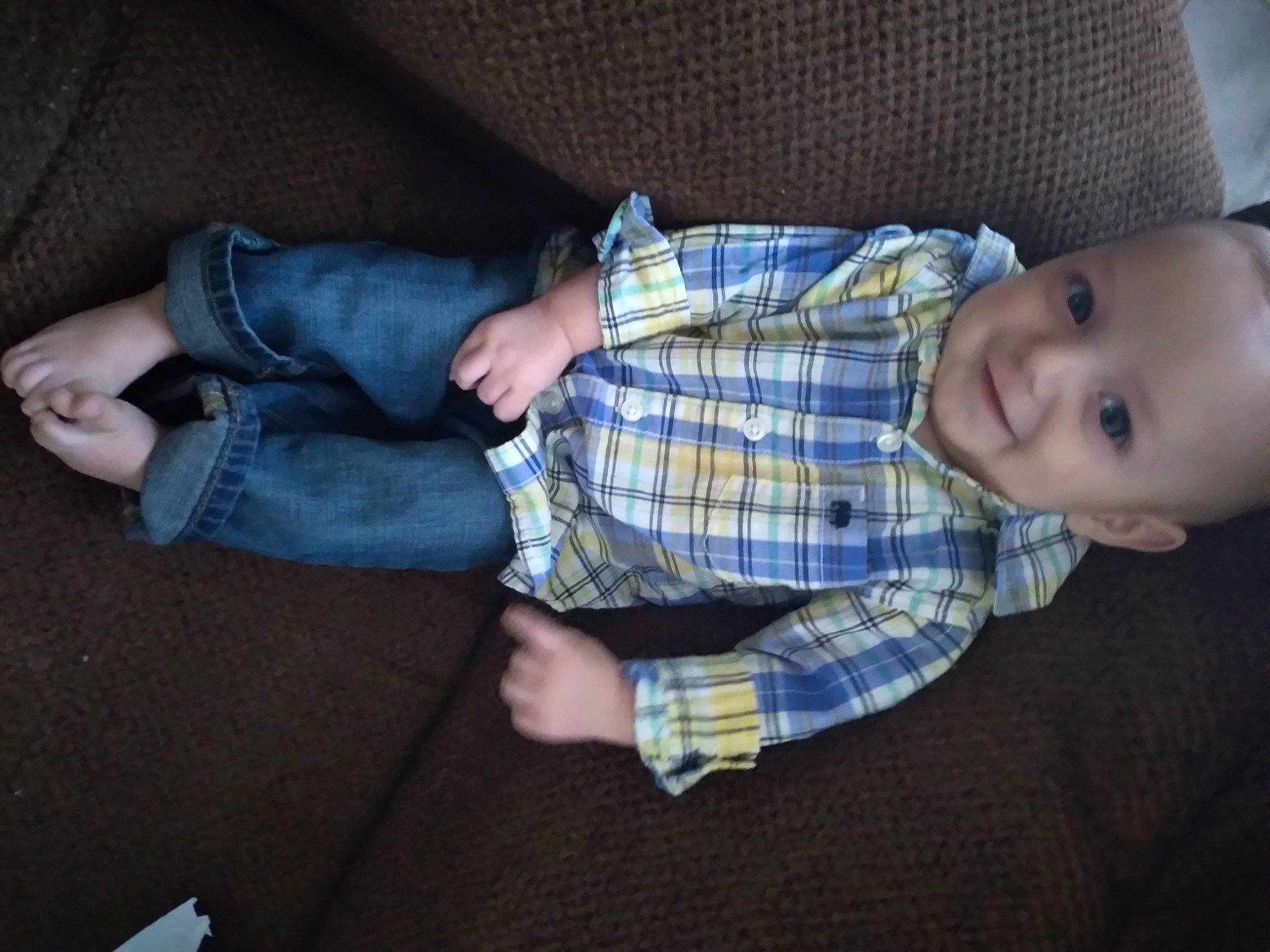 Zyin joined the competition — help win amazing prizes! baby, baby_toddler_clothing, cheek, child, comfort, finger, gesture, human_body, joy, lap, mouth, nose, pattern, person, plaid, skin, sleeve, tartan, textile, toddler