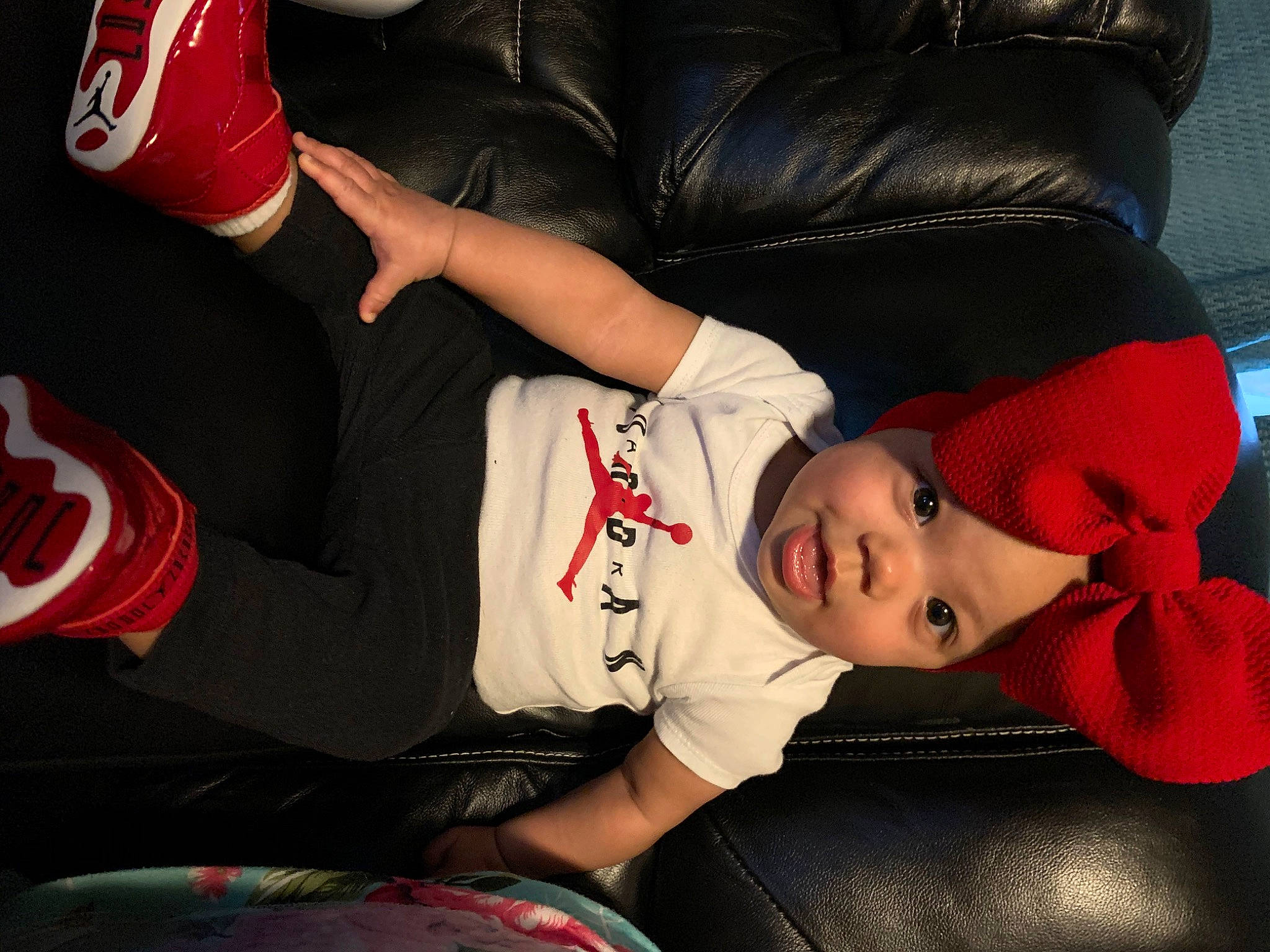 Kamrynn joined the competition — help win amazing prizes! arm, child, fun, headwear, lap, leg, person, photography, red, sitting, toddler