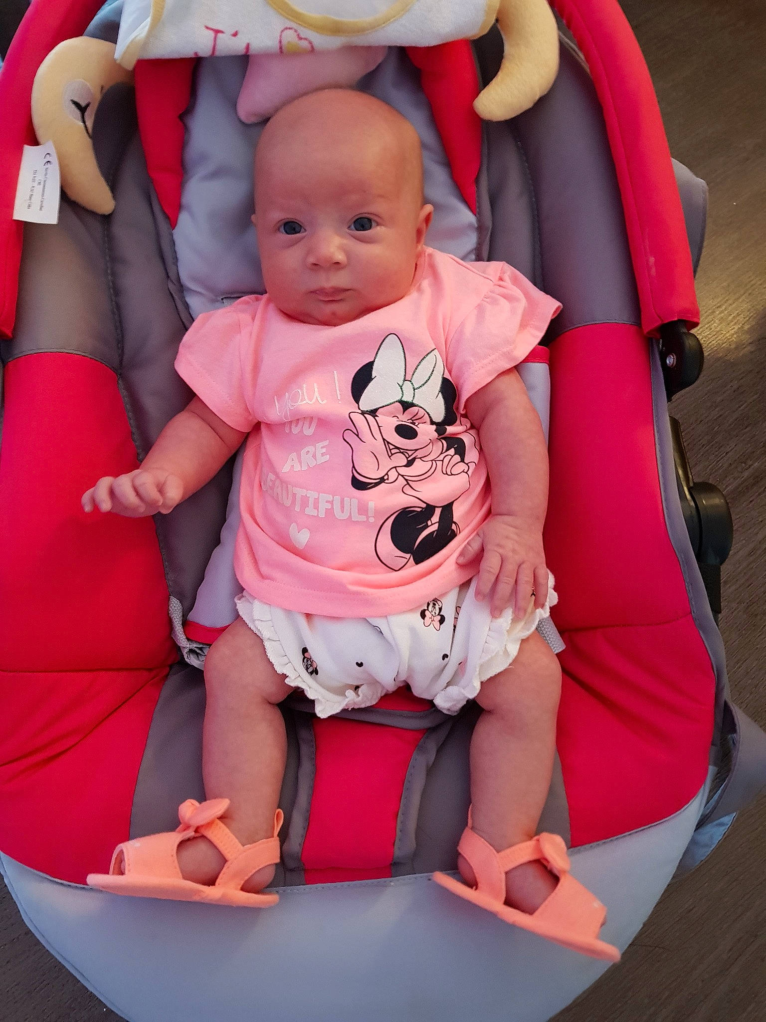 Mélyne participe au concours pour gagner de l'argent avec cette photo : baby, baby_carriage, baby_in_car_seat, baby_products, car_seat, child, person, pink, play, product, sitting, toddler