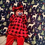 Thea joined the competition — help win amazing prizes! baby, infant, pacifier, red_clothing, plaid, bow, blanket, reindeer_pattern, christmas_theme, sleepwear, lying_down, cute, holiday, face, headwear, soft_texture, indoors, person, newborn, fabric