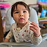 Josiah joined the competition — help win amazing prizes! toddler, child, baby, face, hand, high_chair, indoor, curious, expression, clothing, hair, eyes, skin, portrait, person, seat, blurred_background, colorful, casual, young