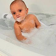 Gian joined the competition — help win amazing prizes! baby, bath, bathtub, bubbles, foam, child, water, skin, cute, clean, playful, young, sitting, indoors, head, face, wet, bubble_beard, bath_time, infant