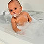 baby, bath, bathtub, bubbles, foam, child, water, skin, cute, clean, playful, young, sitting, indoors, head, face, wet, bubble_beard, bath_time, infant