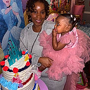 Nyuri joined the competition — help win amazing prizes! balloon, birthday_cake, cake, celebration, child, colorful, decorations, festive, hair_bows, happy, holding, indoor, party, person, pink_dress, princess_theme, smile, table, tutu, woman